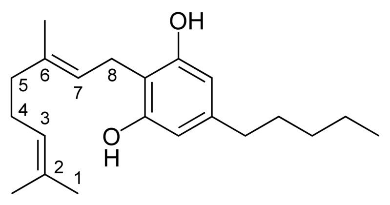 The chemical structure of CBG (cannabigerol).