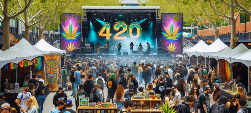 A large crowd gathers to enjoy 420 celebrations