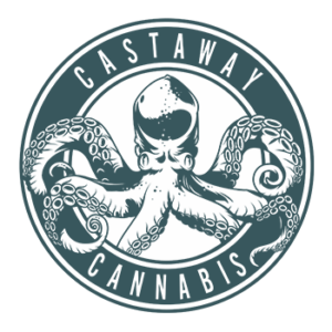 Castaway Cannabis logo - slate blue circular badge with an octopus and the Castaway Cannabis wordmark, Delran, New Jersey