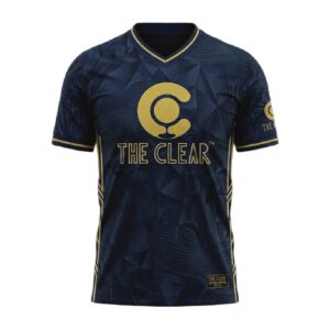 The Clear limited-edition navy soccer jersey with gold logo