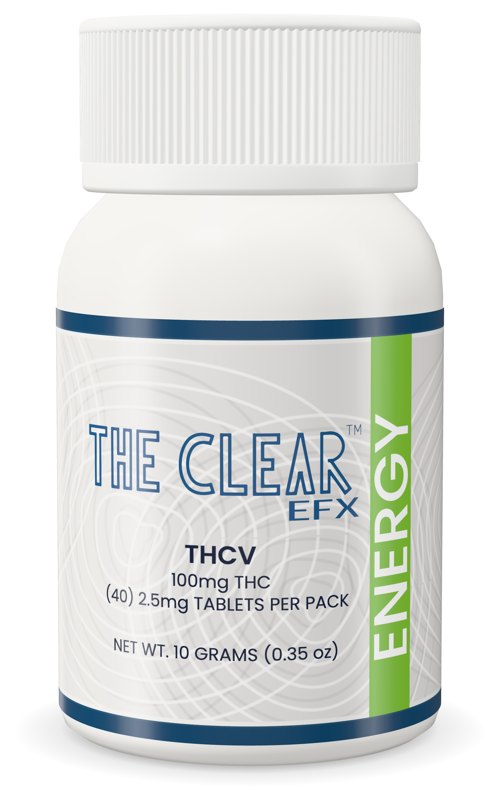 The Clear EFX Energy low-dose 2.5mg THC THCV tablets bottle