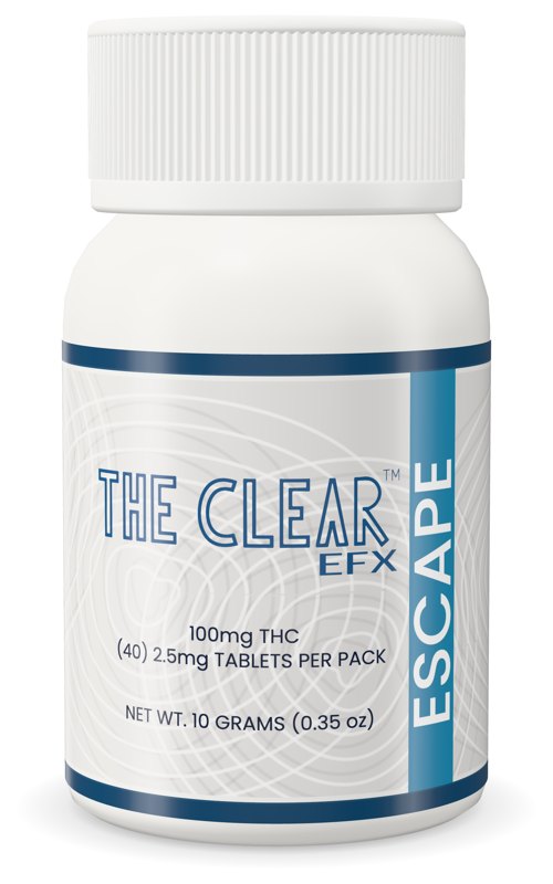 The Clear EFX Escape low-dose 2.5mg THC tablets bottle