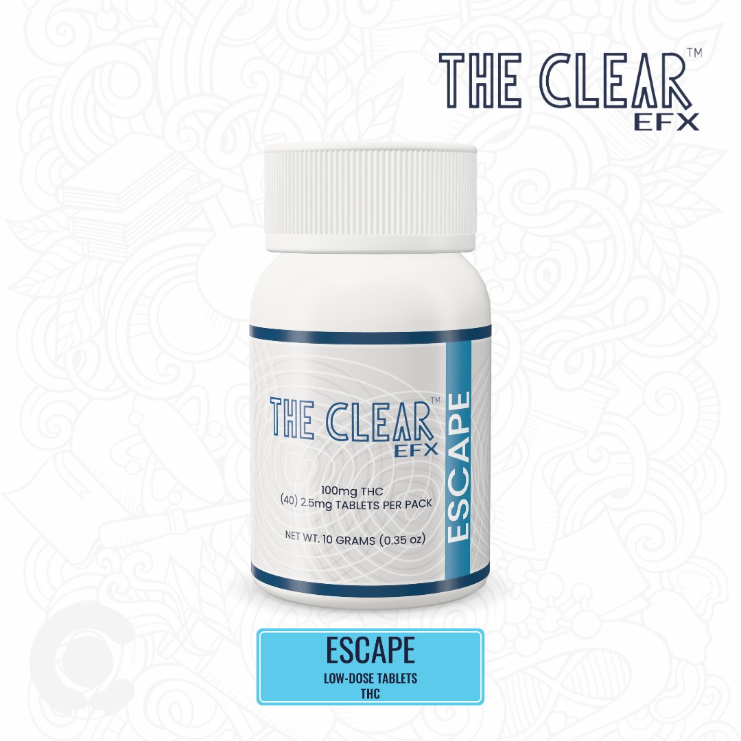 The Clear EFX Escape low-dose 2.5mg THC tablets bottle