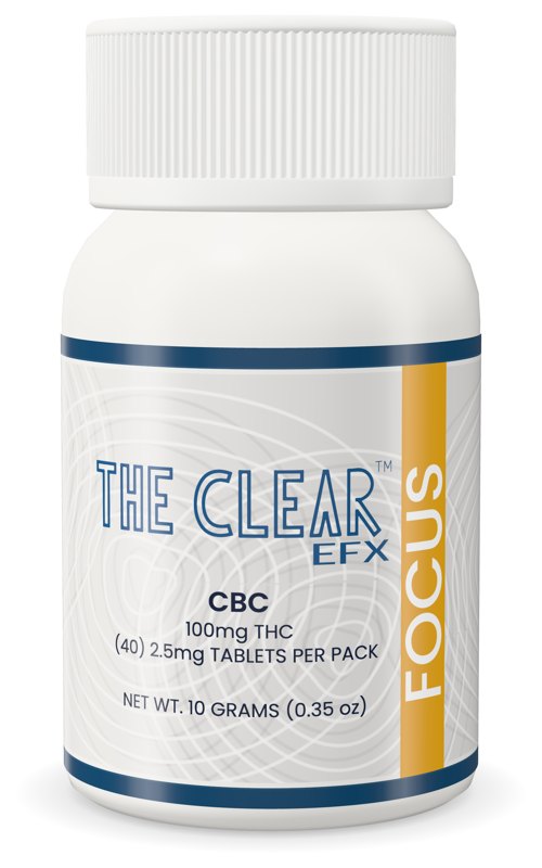 The Clear EFX Focus low-dose 2.5mg THC CBC tablets bottle