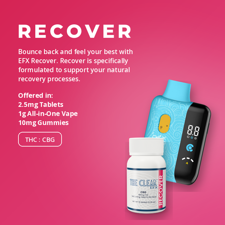 The Clear EFX Recover: 1g all-in-one vape and low-dose tablets bottle