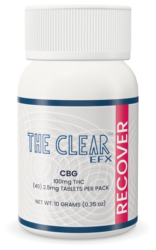 The Clear EFX Recover low-dose 2.5mg THC CBG tablets bottle