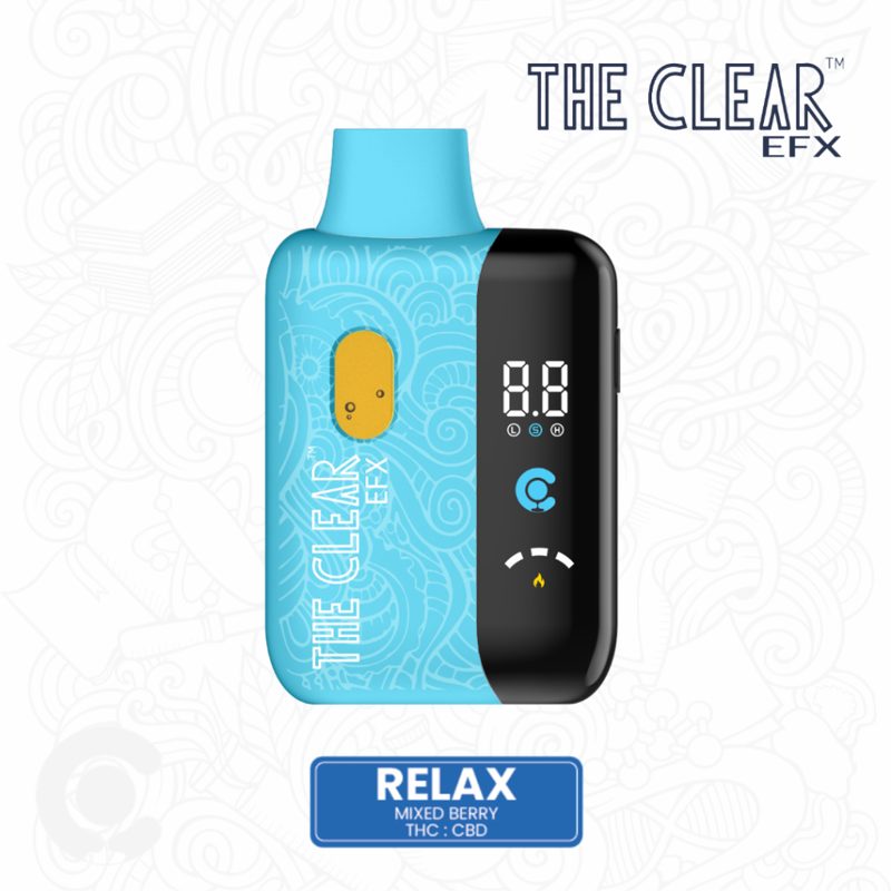 The Clear EFX Relax 1g all-in-one THC CBD vape, Mixed Berry flavor