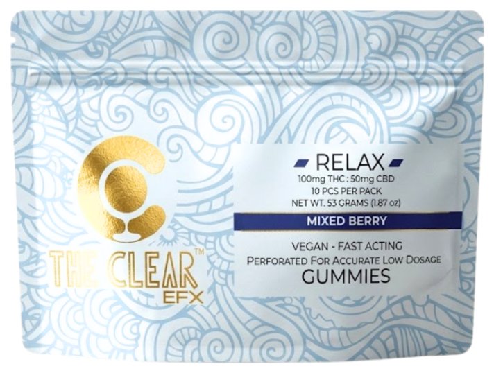 The Clear EFX Relax vegan THC CBD gummies pouch, Mixed Berry